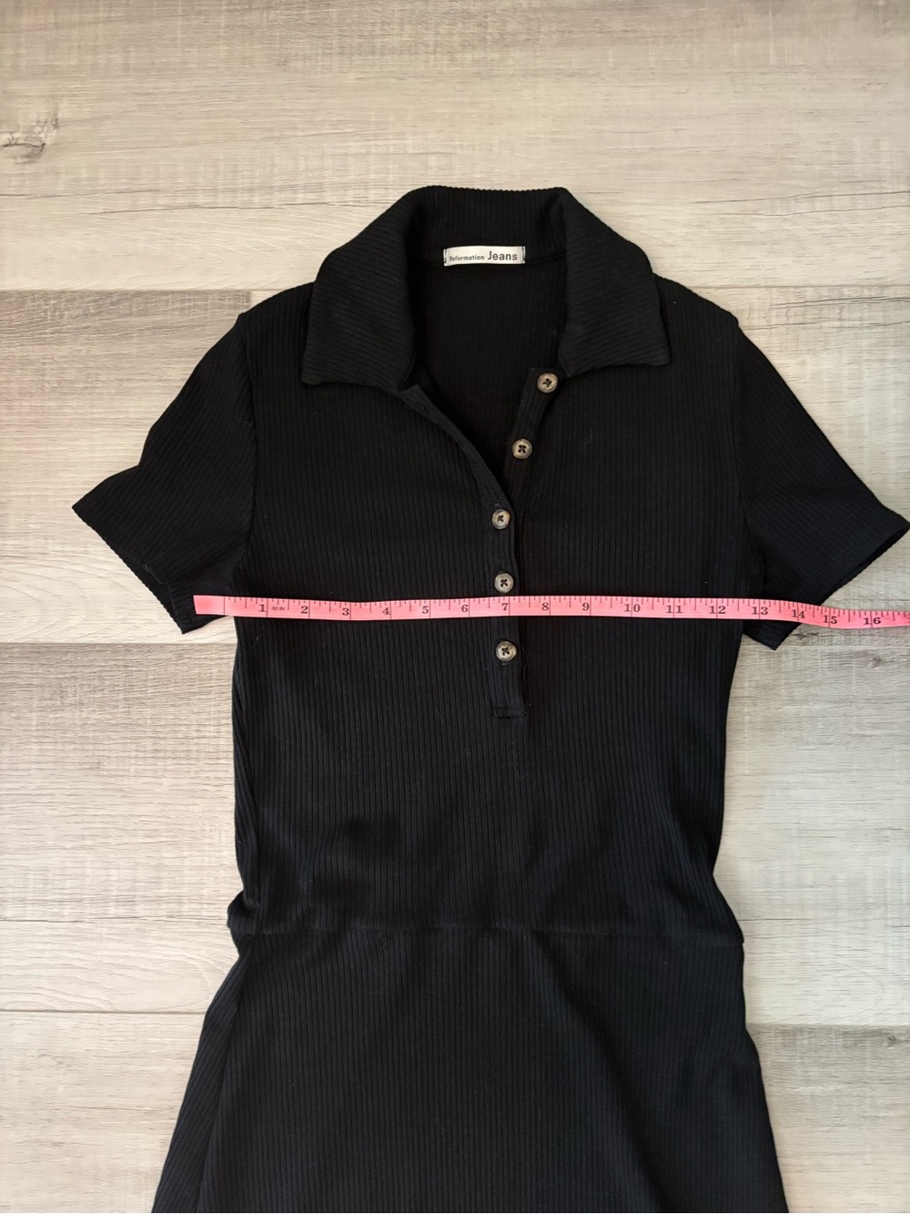 Reformation Jeans Black Ribbed Polo Dress Button Front Stretch Knit Medium - Picture 7 of 10